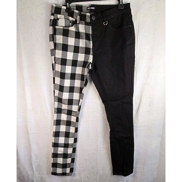 Hot Topic Black/White Checkered Split Skinny Jeans Mens Size 34 X 32 Goth Y2K - Picture 1 of 9